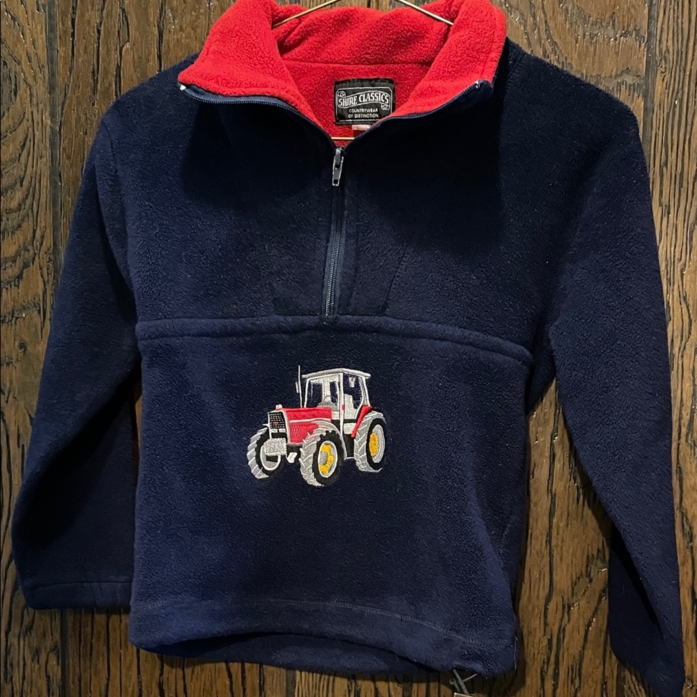 Kids Tractor Fleece Jacket - Navy and Red